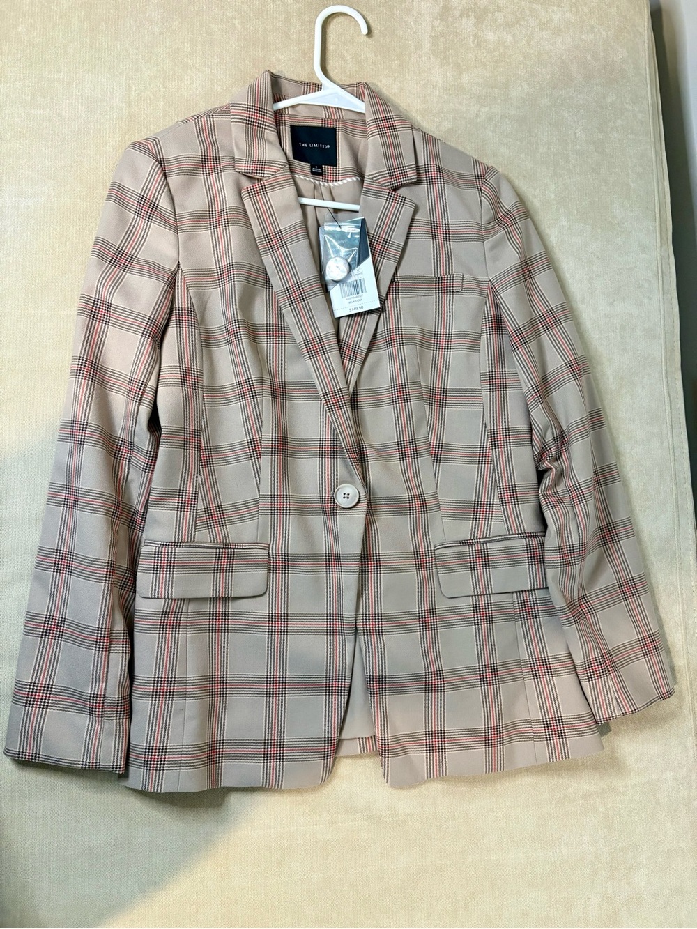 The Limited Plaid Blazer in Beige with Red and Black Lines